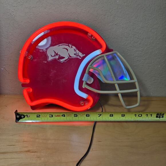 Arkasas Razorbacks Helmet Shaped Neon Sign Plug In Wall Hanging 10x8.5x3 Red - Picture 3 of 5